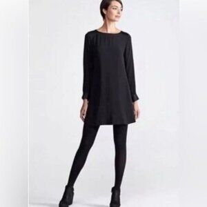 Eileen Fisher Long Sleeve Silk Bateau Neck Tunic Dress in Black Size Small